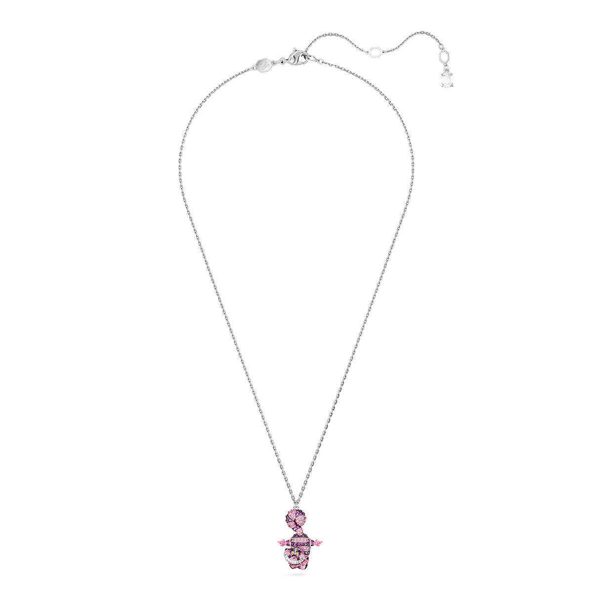 Swarovski Alice in Wonderland Pink and Rhodium Cat Pendant Necklace